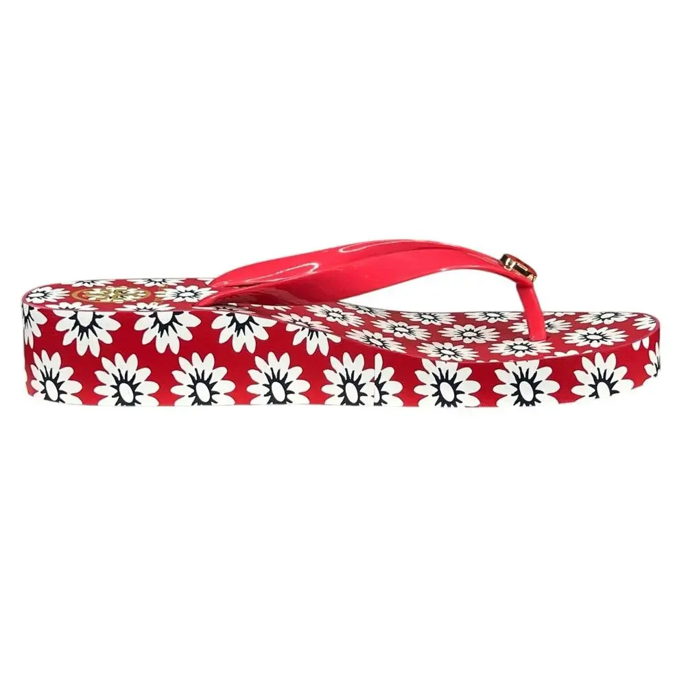 Tory Burch Women’s Red Daisy Thong Wedge Sandal Size US 9.5